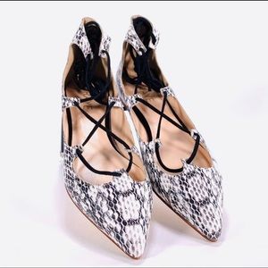 RAYE Snakeskin Print Laced-Up Flats shoes Womens 5.5